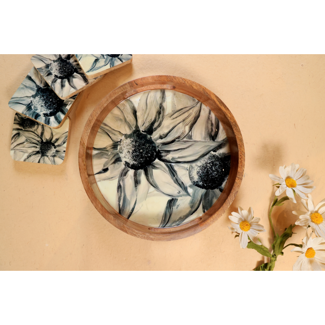 Square Coasters - White Sunflower