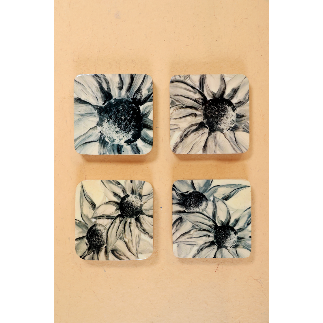 Square Coasters - White Sunflower