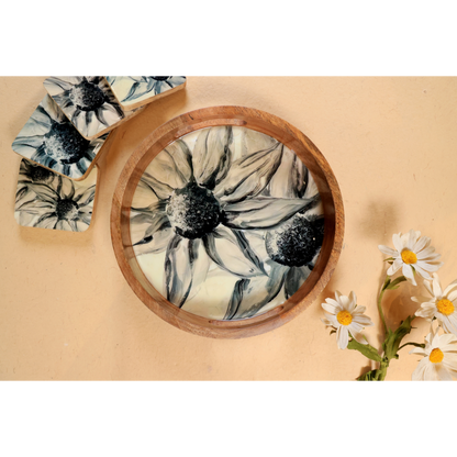 Round Tray - White Sunflower