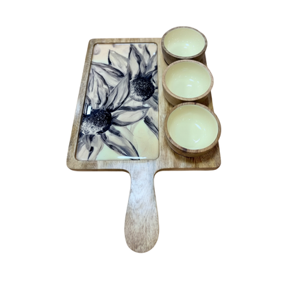 3 Bowl Platter White Sunflower