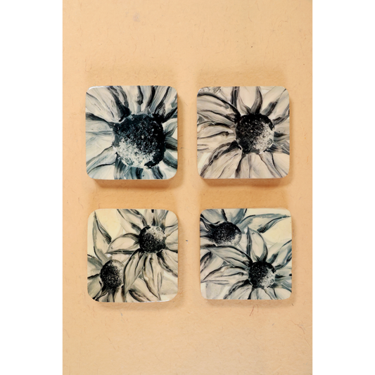 Square Coasters  - White Sunflower