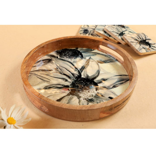 Round Tray - White Sunflower