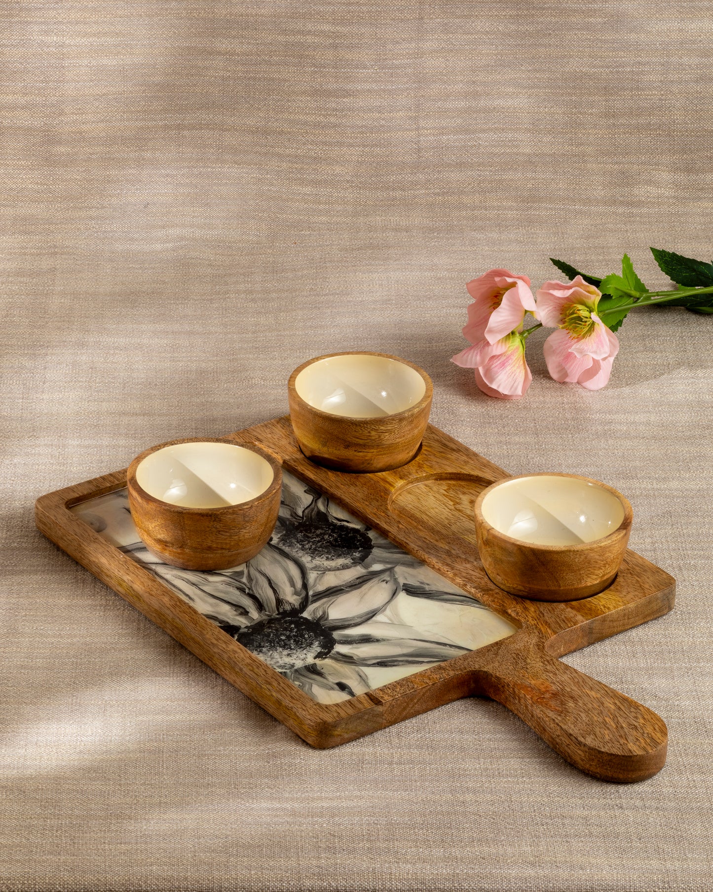 3 Bowl Platter White Sunflower