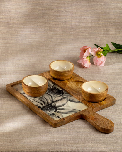 3 Bowl Platter White Sunflower