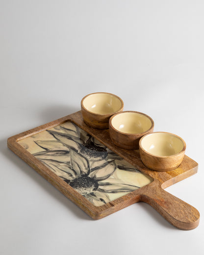 3 Bowl Platter White Sunflower
