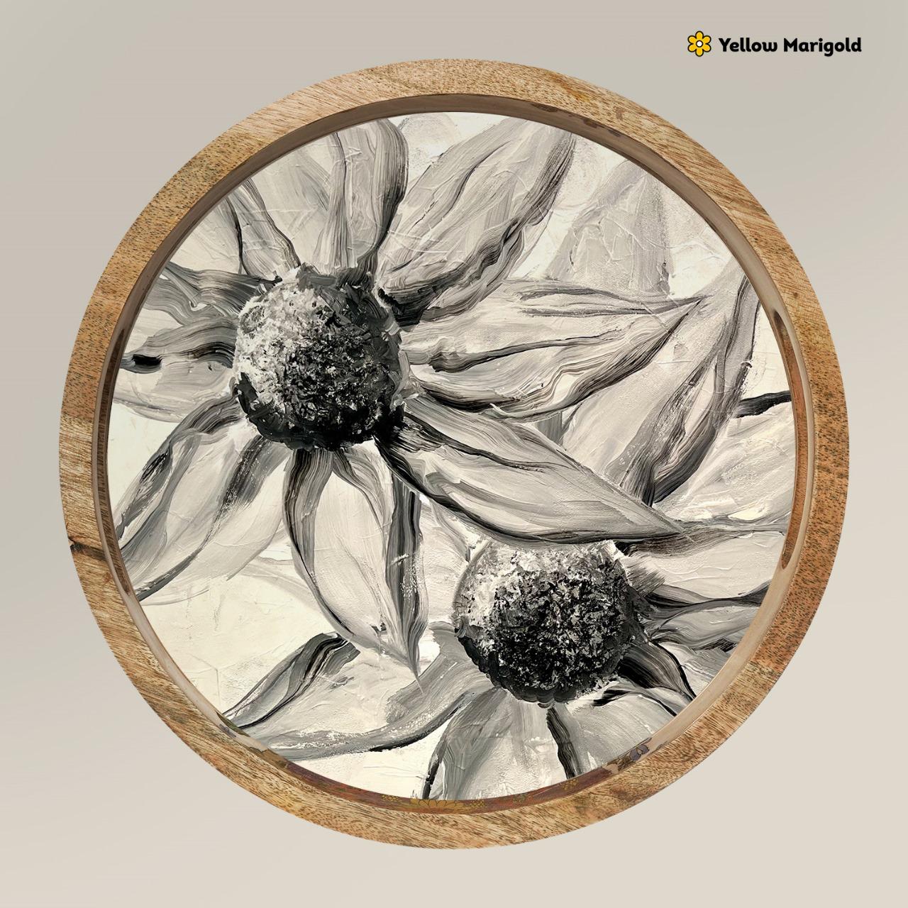 Round Tray - White Sunflower